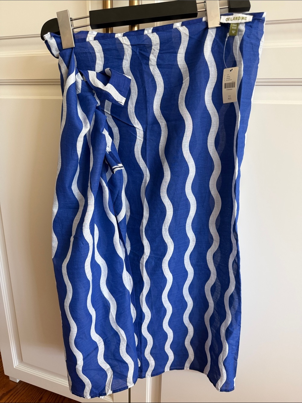 Celandine from Anthro, Blue & White Wavy Midi Wrap sarong Skirt, scarf OS NWT